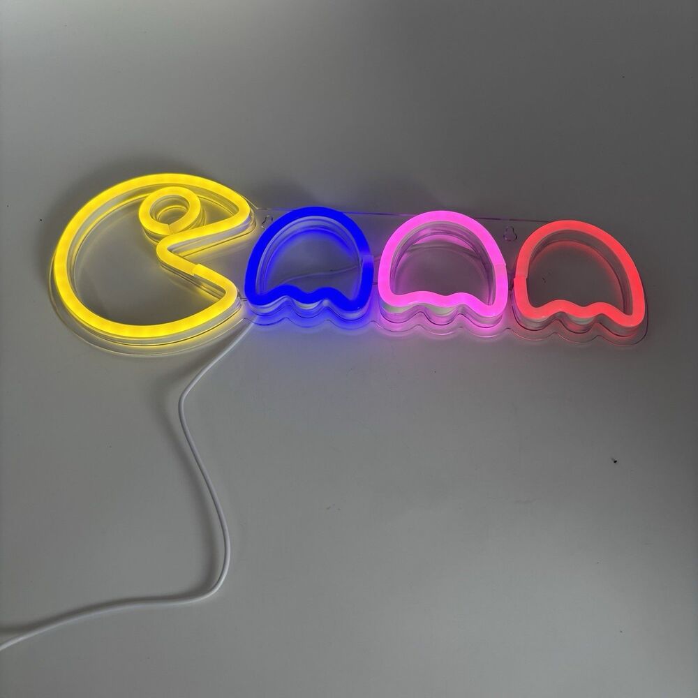 Pac-Man Ghosts LED Neon Sign 17" Arcade Game Room Wall Light USB TESTED WORKING